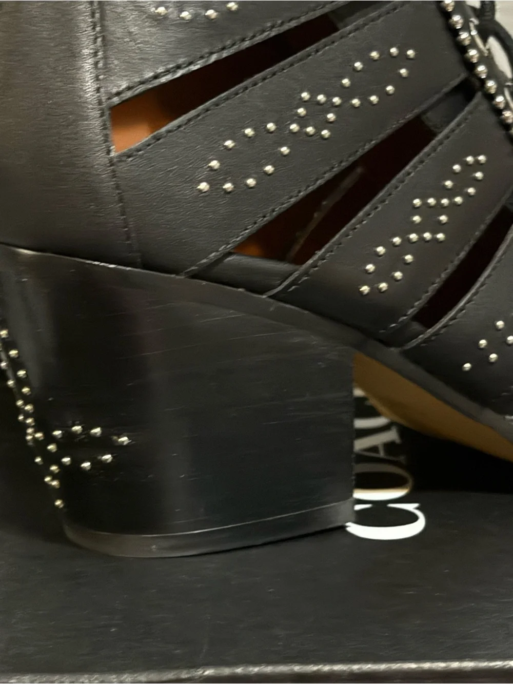 Coach Paisley Black Stud Lace up Leather Heel Boots size 7.5 NEW Rocker Concert